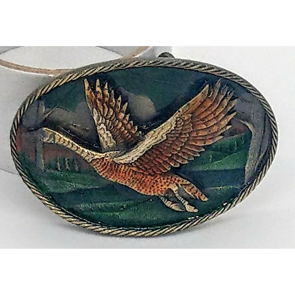 LKNW VTG Great American Buckle Co. Froz 'n Color Enamel Flying Duck #470 1980